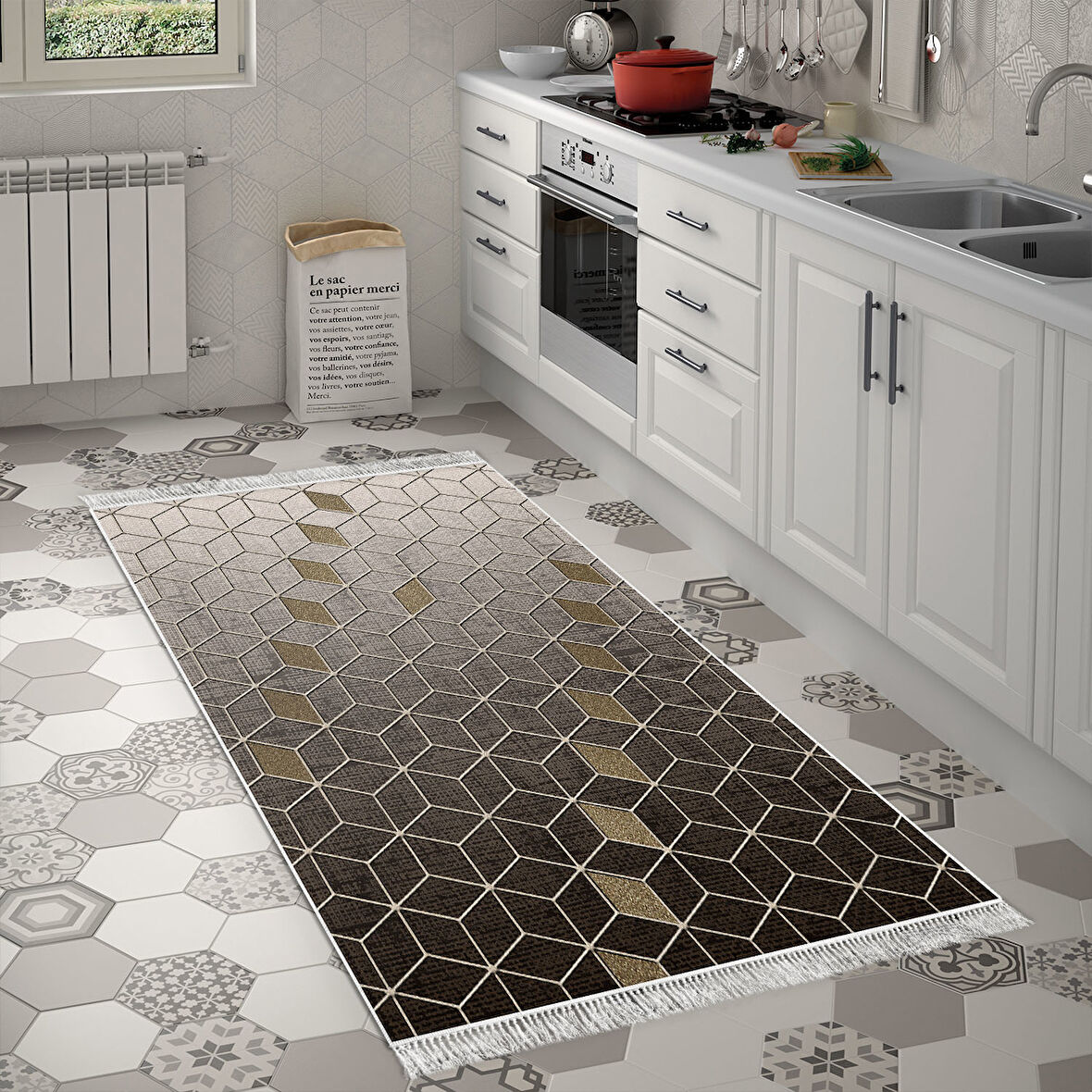 Dekoreko Kaymaz Taban Djt Mutfak Halısı Trend Saçaklı Modern 719