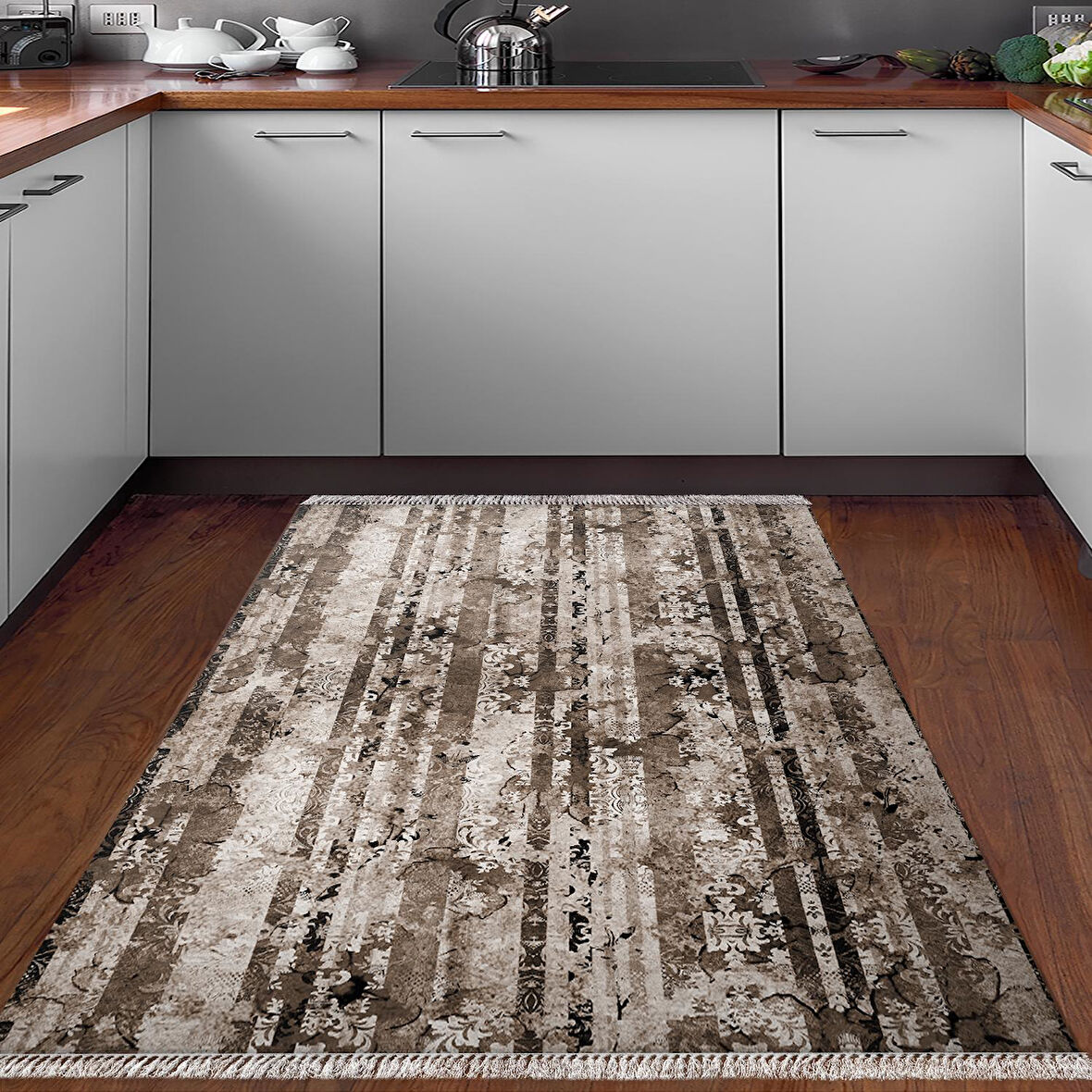 Dekoreko Kaymaz Taban Djt Mutfak Halısı Yıldız Deri Saçaklı Modern Mu147