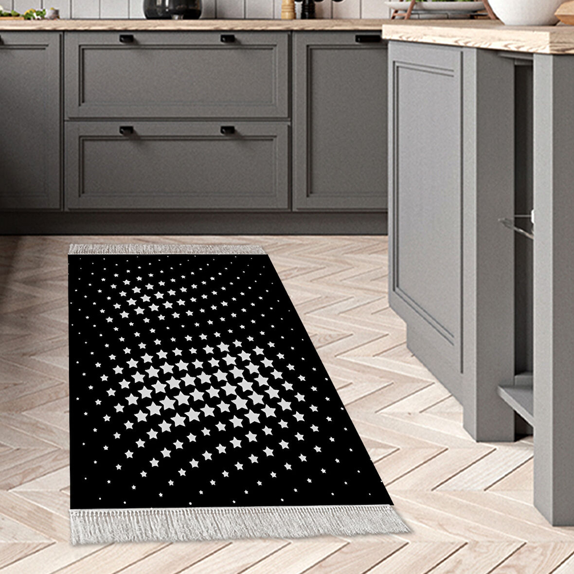 Dekoreko Kaymaz Taban Djt Mutfak Halısı Trend Saçaklı Modern 723