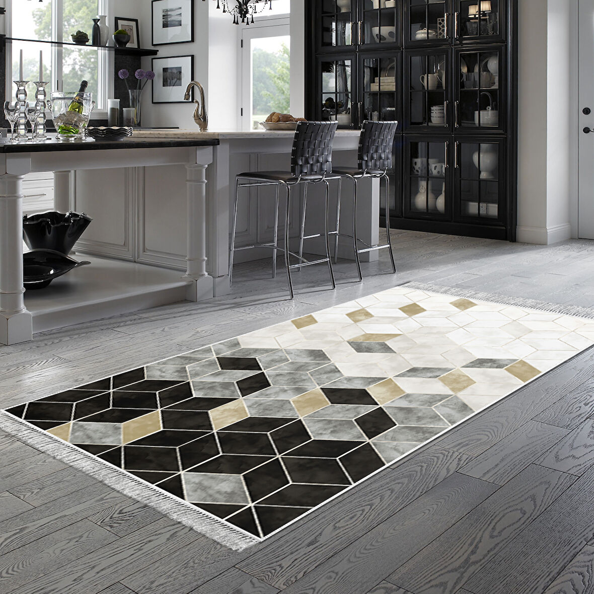 Dekoreko Kaymaz Taban Djt Mutfak Halısı Yıldız Deri Saçaklı İskandinav 2146M