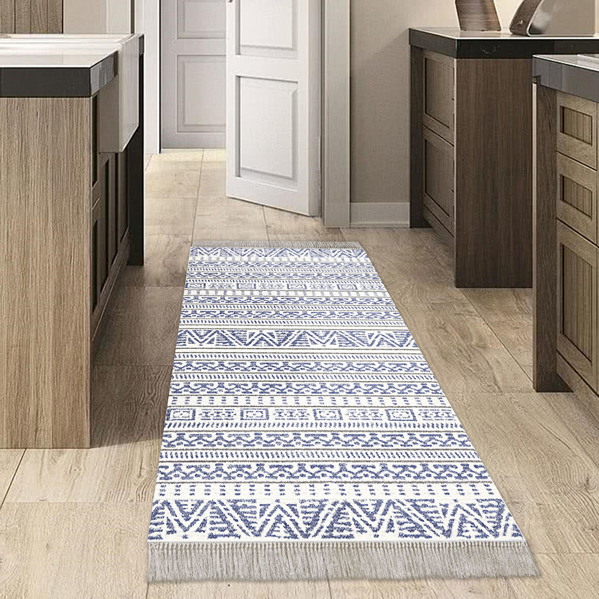 Dekoreko Kaymaz Taban Djt Mutfak Halısı Star Pamuk Saçaklı İskandinav F5082