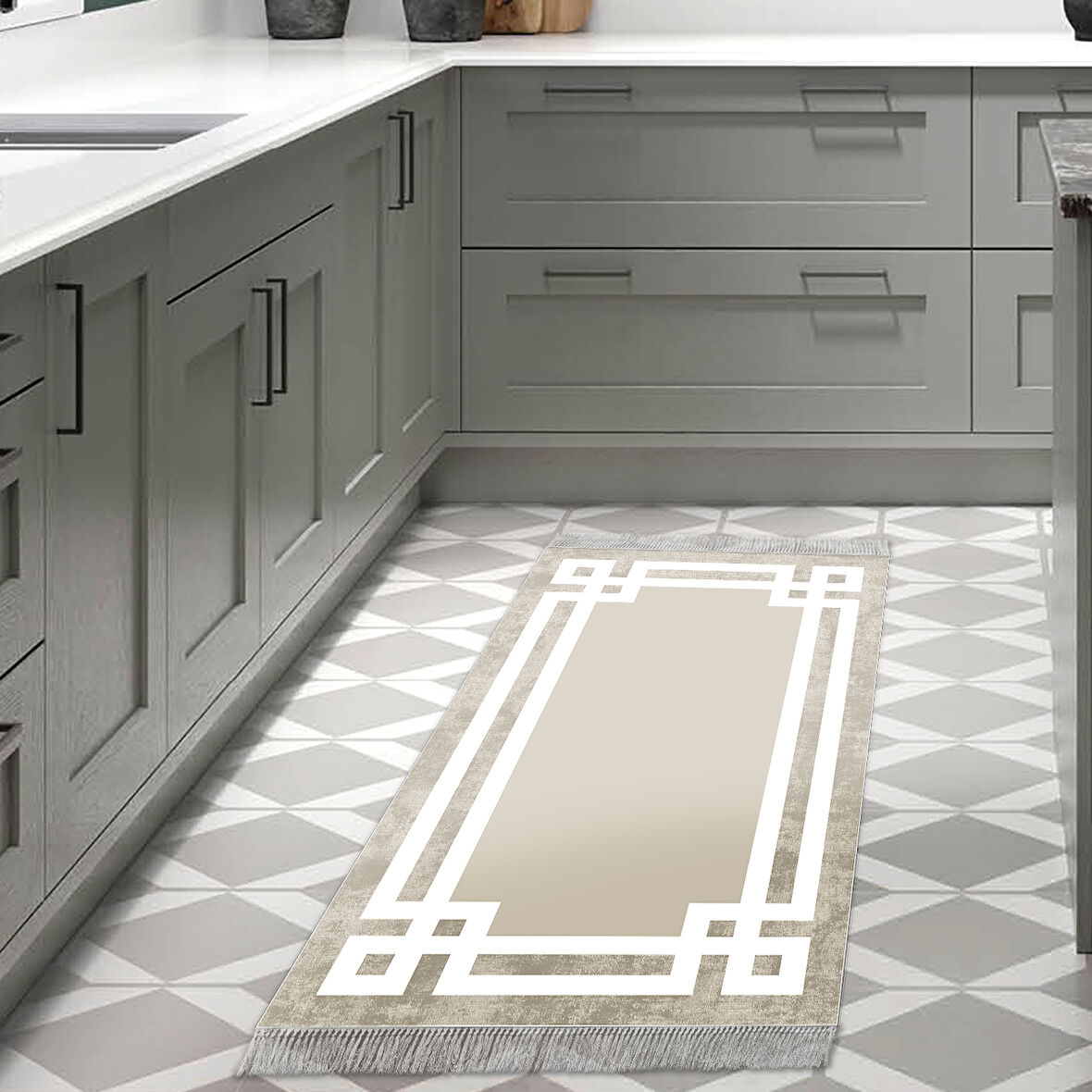 Dekoreko Kaymaz Taban Djt Mutfak Halısı Yıldız Deri Saçaklı Modern 657M