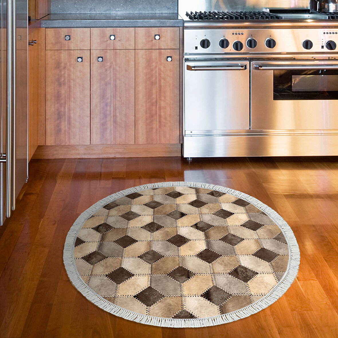 Dekoreko Kaymaz Taban Djt Mutfak Halısı Star Pamuk Saçaklı Yuvarlak Modern 1926