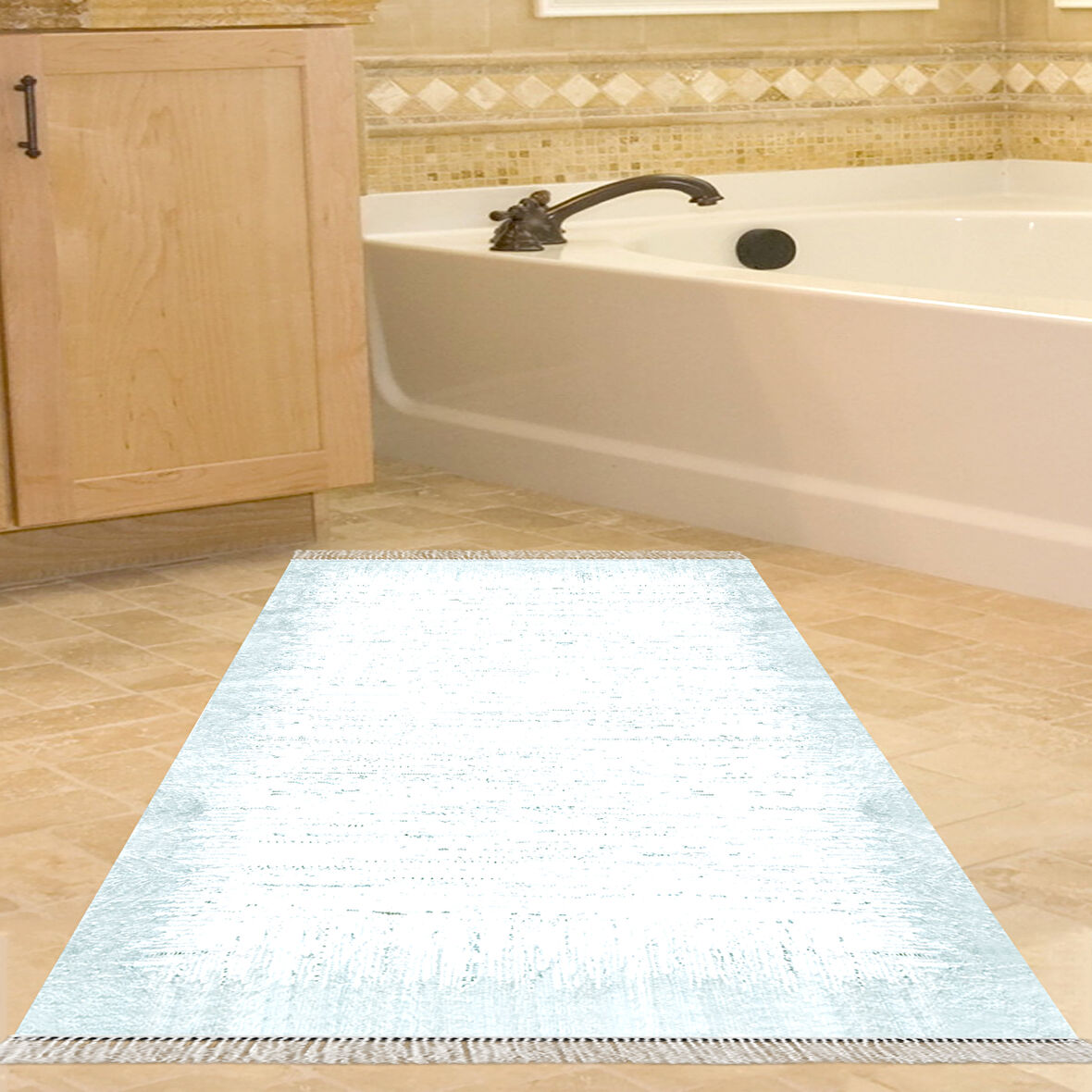 Dekoreko Kaymaz Taban Djt Banyo Halısı Yıldız Deri Saçaklı Modern 1342