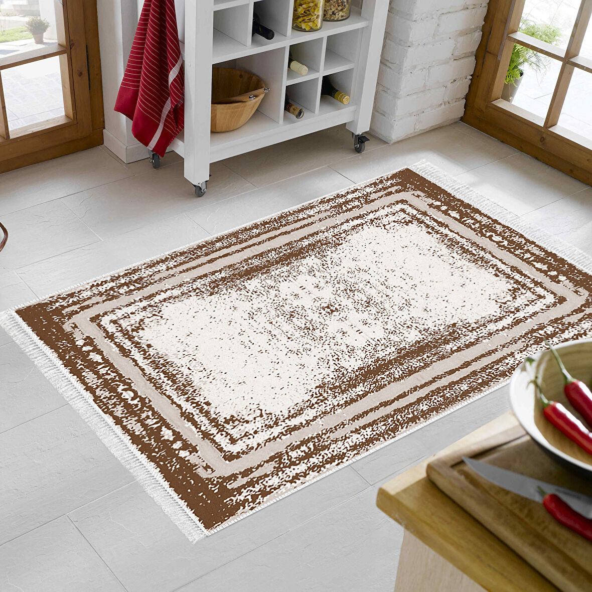 Dekoreko Kaymaz Taban Djt Mutfak Halısı Trend Saçaklı Modern M5132