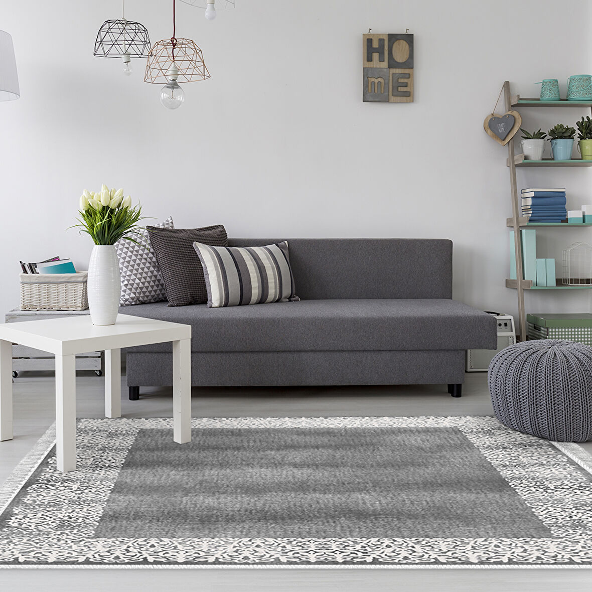 Dekoreko Kaymaz Taban Djt Salon Halısı Yıldız Deri Saçaklı Modern 1460