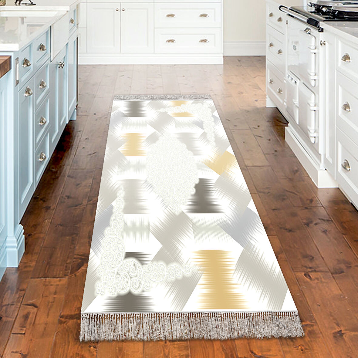 Dekoreko Kaymaz Taban Djt Mutfak Halısı Yıldız Deri Saçaklı Modern S1030