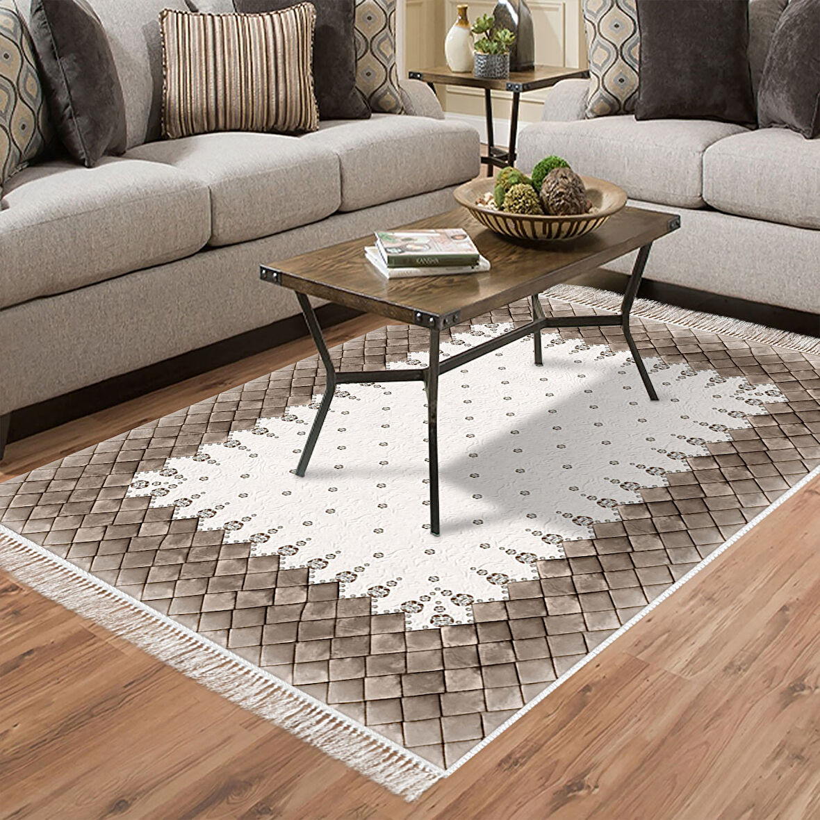 Dekoreko Kaymaz Taban Djt Salon Halısı Trend Saçaklı Modern 1529