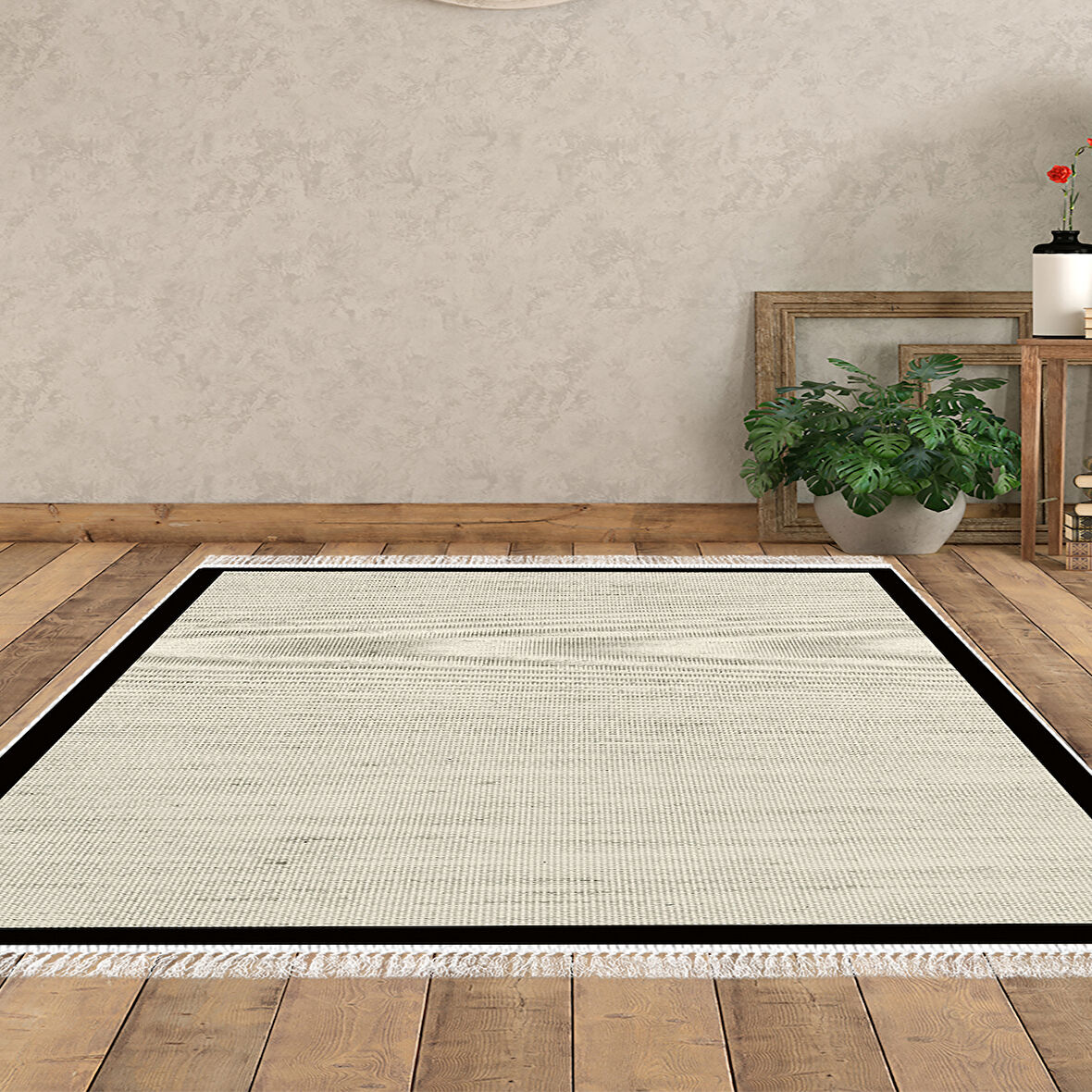 Alanur Home Kaymaz Taban Djt Banyo Mutfak Salon Halı  Trend Saçaklı Dokuma Desen E5001