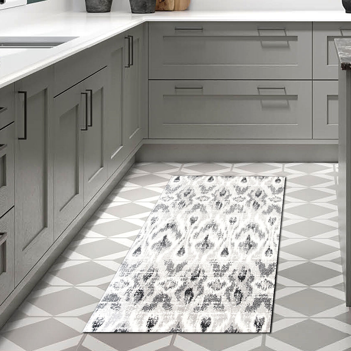 Dekoreko Kaymaz Taban Djt Mutfak Halısı Yıldız Deri İskandinav F5136