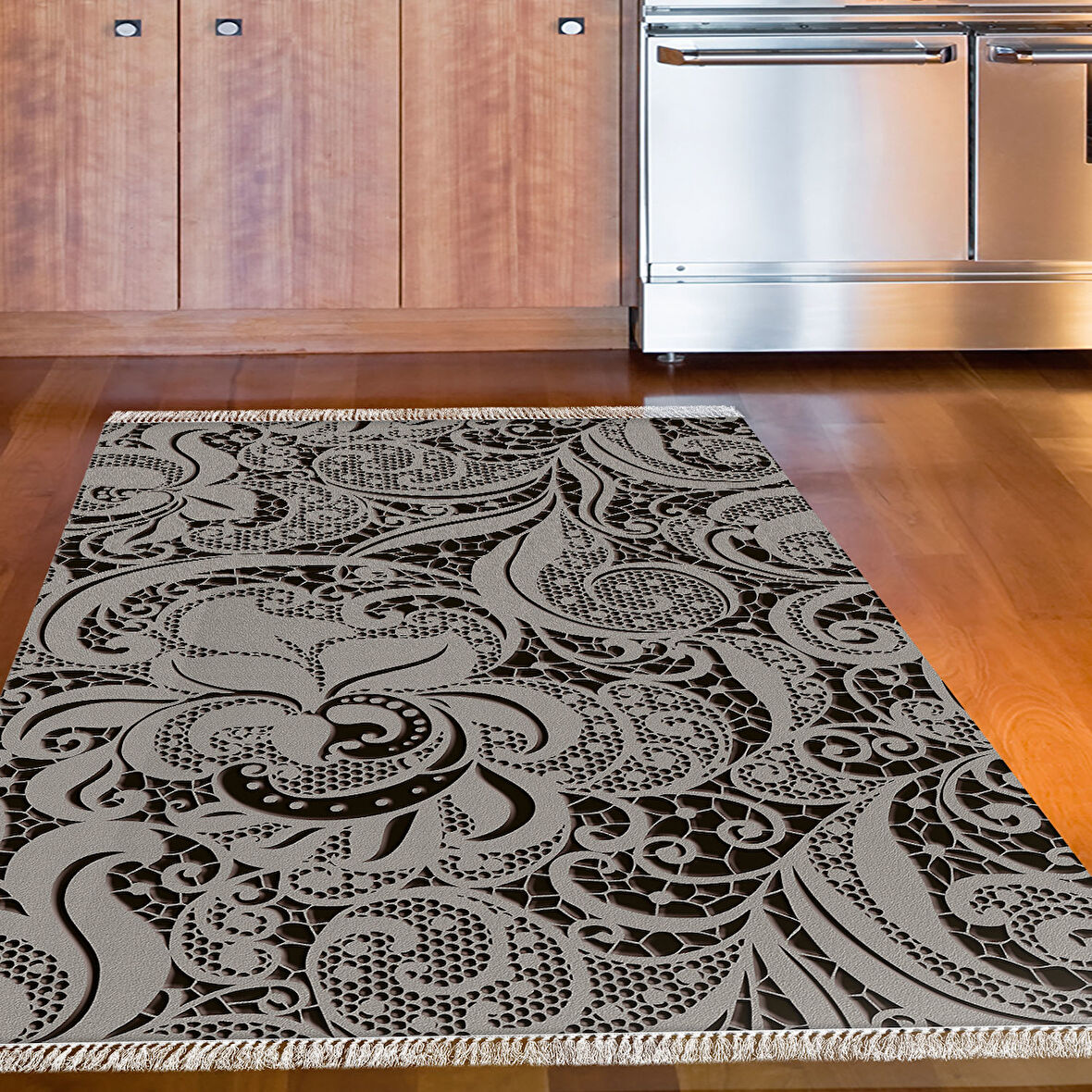 Dekoreko Kaymaz Taban Djt Mutfak Halısı Trend Saçaklı Modern Mu145