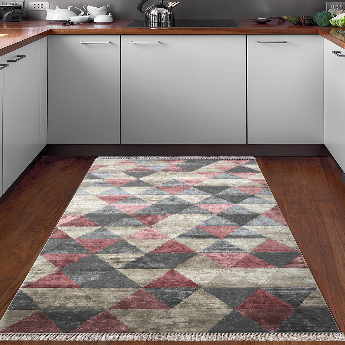 Dekoreko Kaymaz Taban Djt Mutfak Halısı Yıldız Deri Saçaklı İskandinav 661M