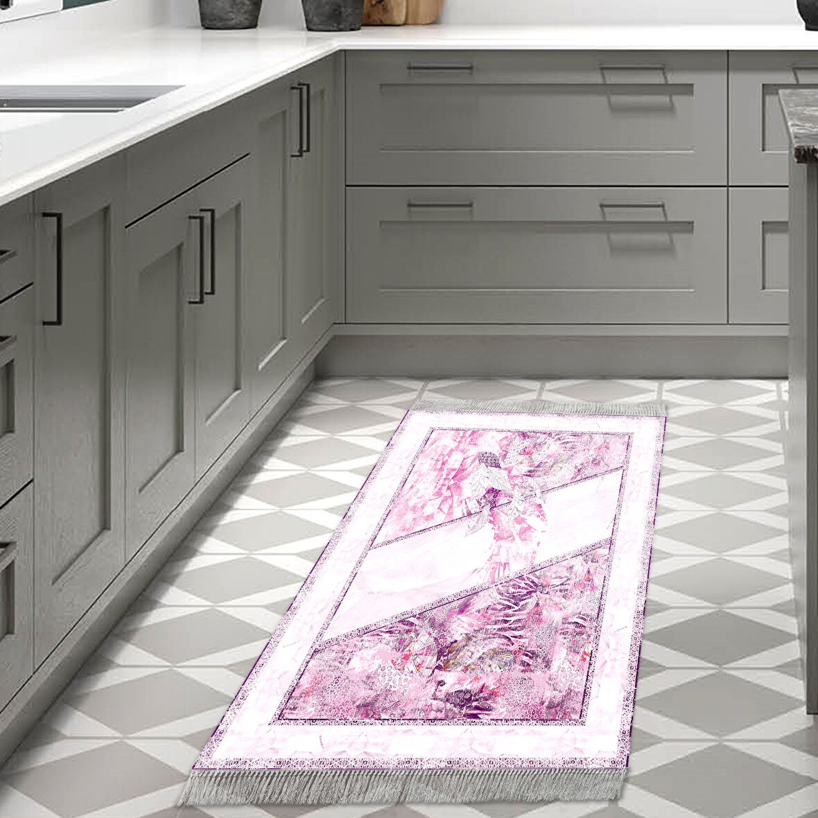 Dekoreko Kaymaz Taban Djt Mutfak Halısı Yıldız Deri Saçaklı Modern 729