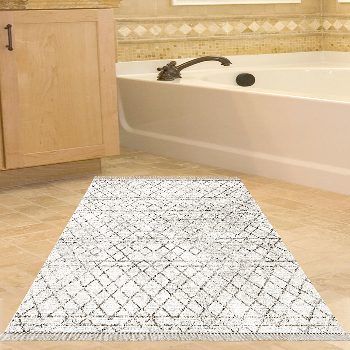 Dekoreko Kaymaz Taban Djt Banyo Halısı Trend Saçaklı İskandinav F5079
