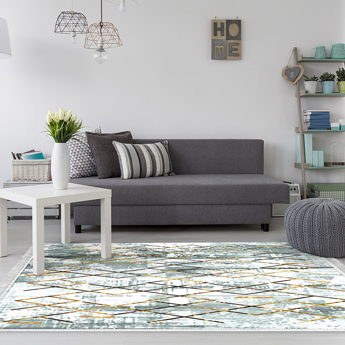 Dekoreko Kaymaz Taban Djt Salon Halısı Star Pamuk Saçaklı Modern M5026