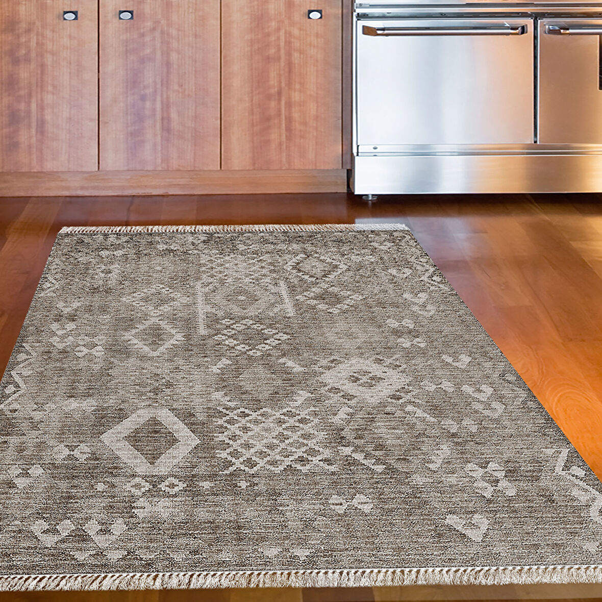 Dekoreko Kaymaz Taban Djt Mutfak Halısı Yıldız Deri Saçaklı İskandinav F5137