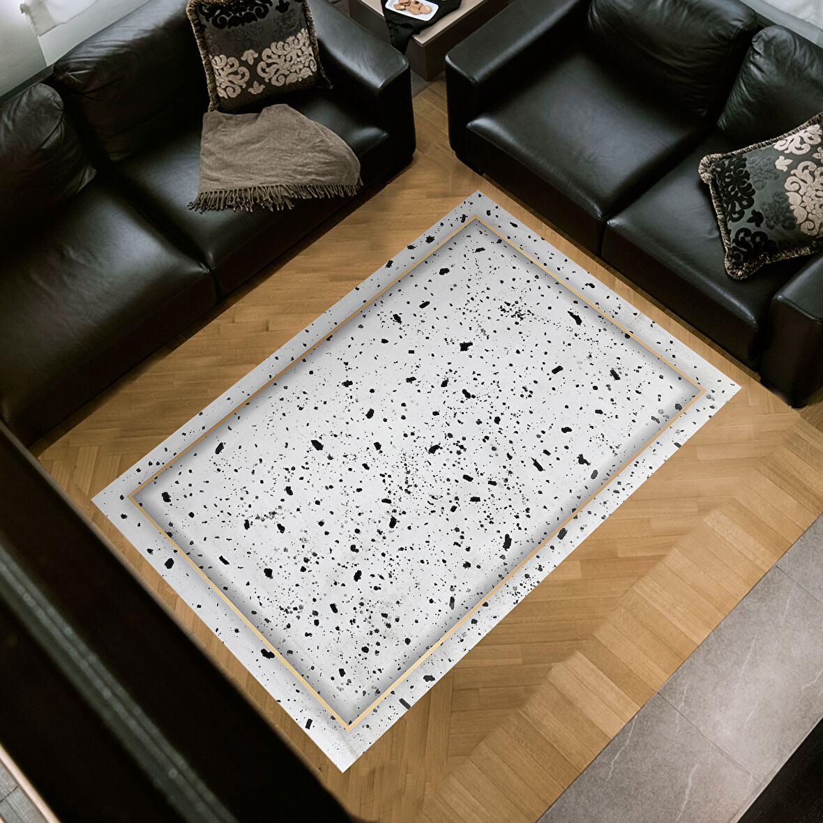 Dekoreko Kaymaz Taban Djt Salon Halısı Yıldız Deri Modern M12366