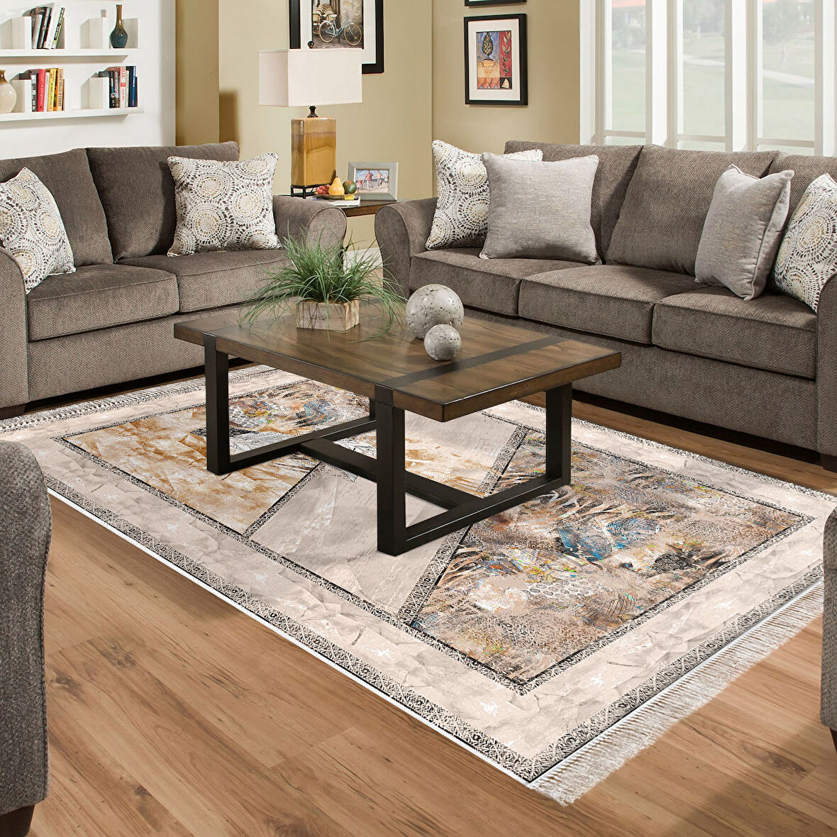 Dekoreko Kaymaz Taban Djt Salon Halısı Yıldız Deri Saçaklı Modern 729