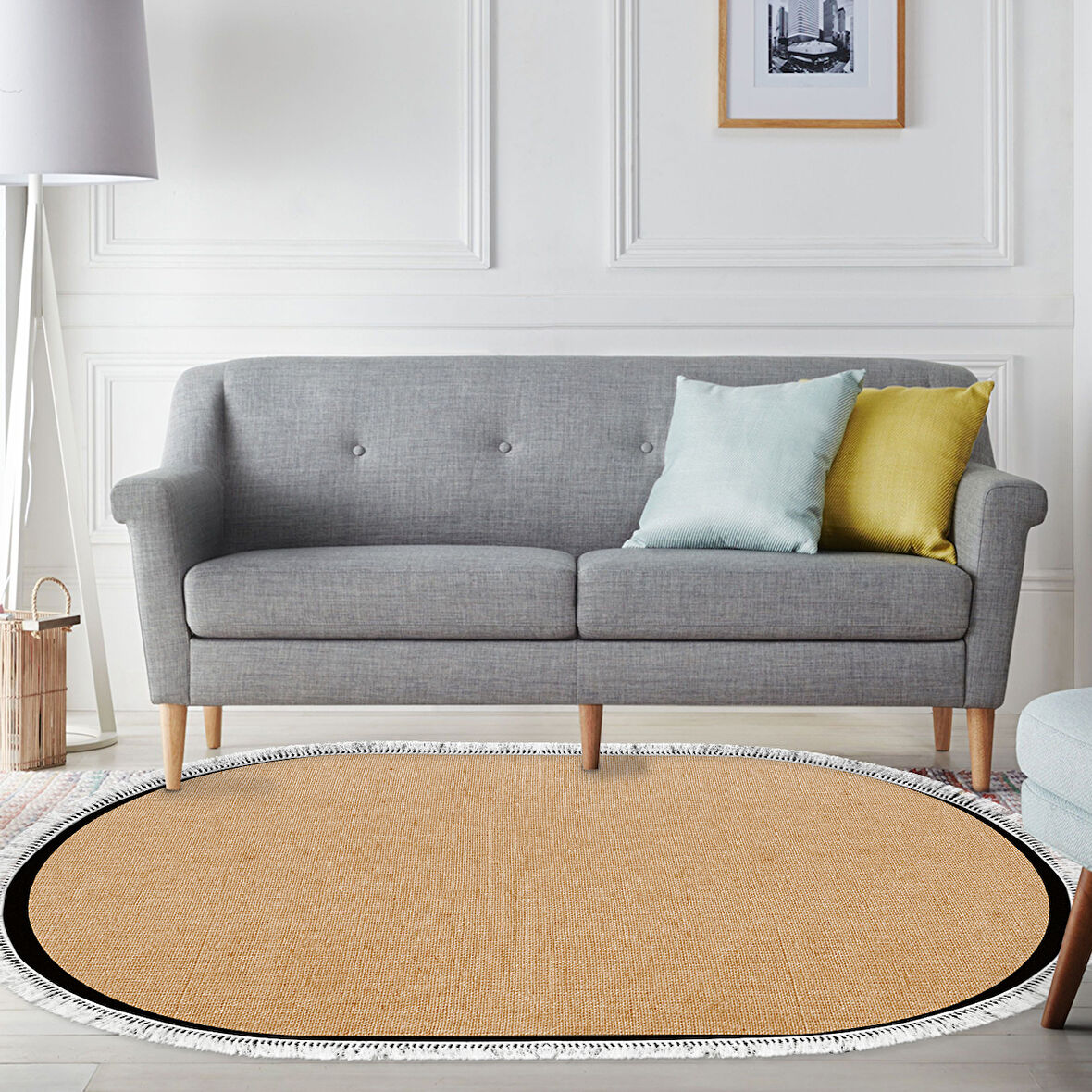 Alanur Home Kaymaz Taban Djt Banyo Mutfak Salon Halı  Trend Saçaklı Oval Dokuma Desen E5001