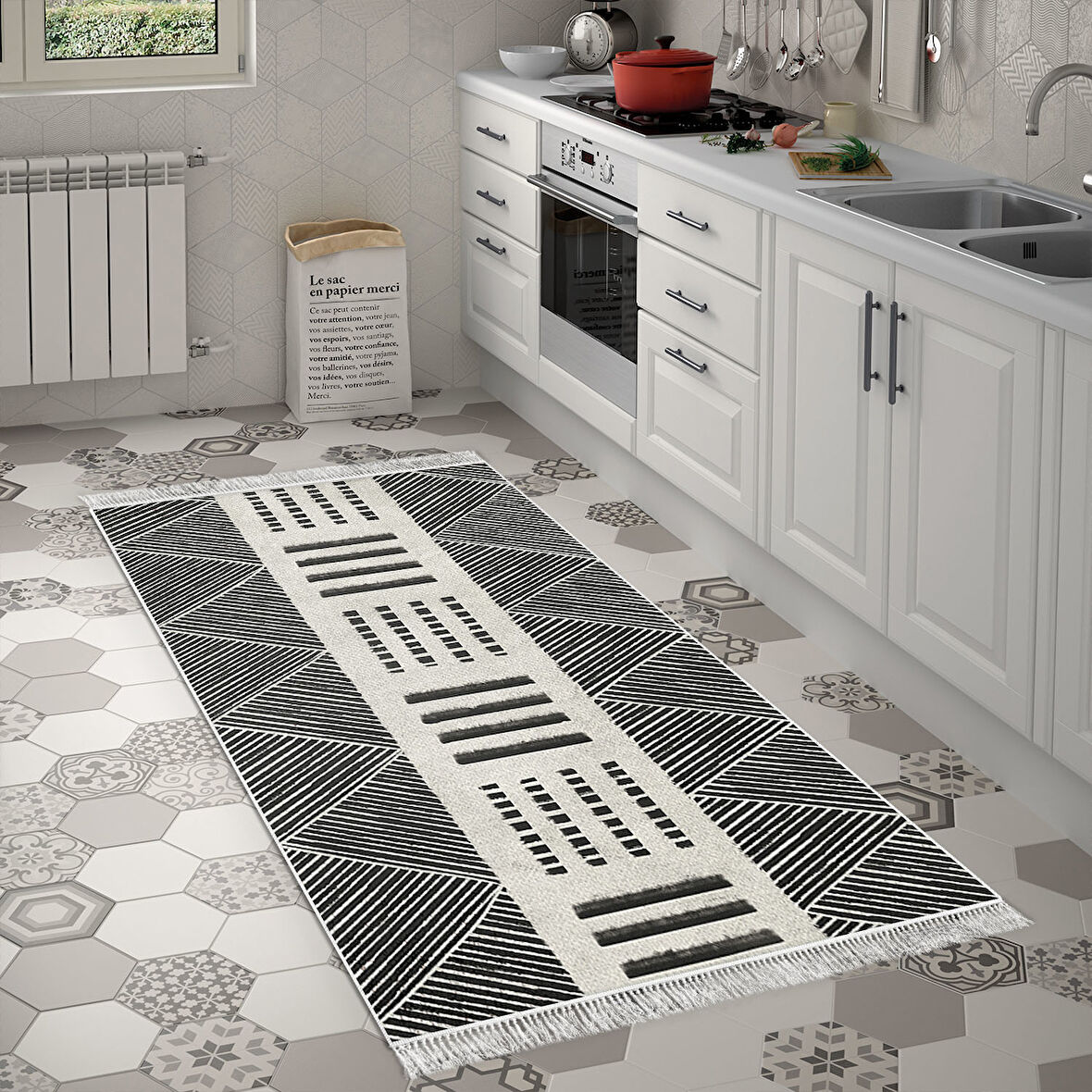 Dekoreko Kaymaz Taban Djt Mutfak Halısı Trend Saçaklı İskandinav M1282