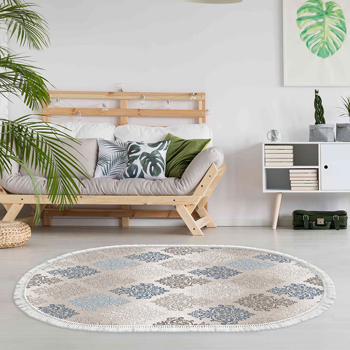 Dekoreko Kaymaz Taban Djt Salon Halısı Trend Saçaklı Oval Modern 674M