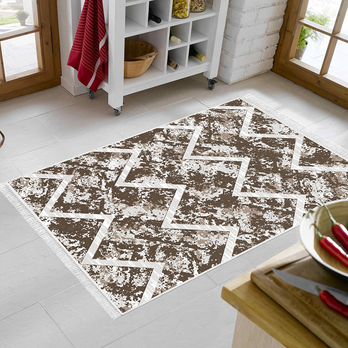 Dekoreko Kaymaz Taban Djt Mutfak Halısı Trend Saçaklı İskandinav F5128