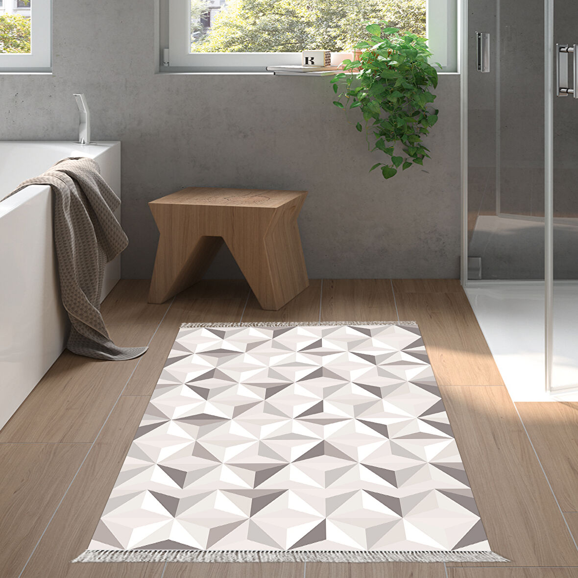 Dekoreko Kaymaz Taban Djt Banyo Halısı Trend Saçaklı Modern 1944