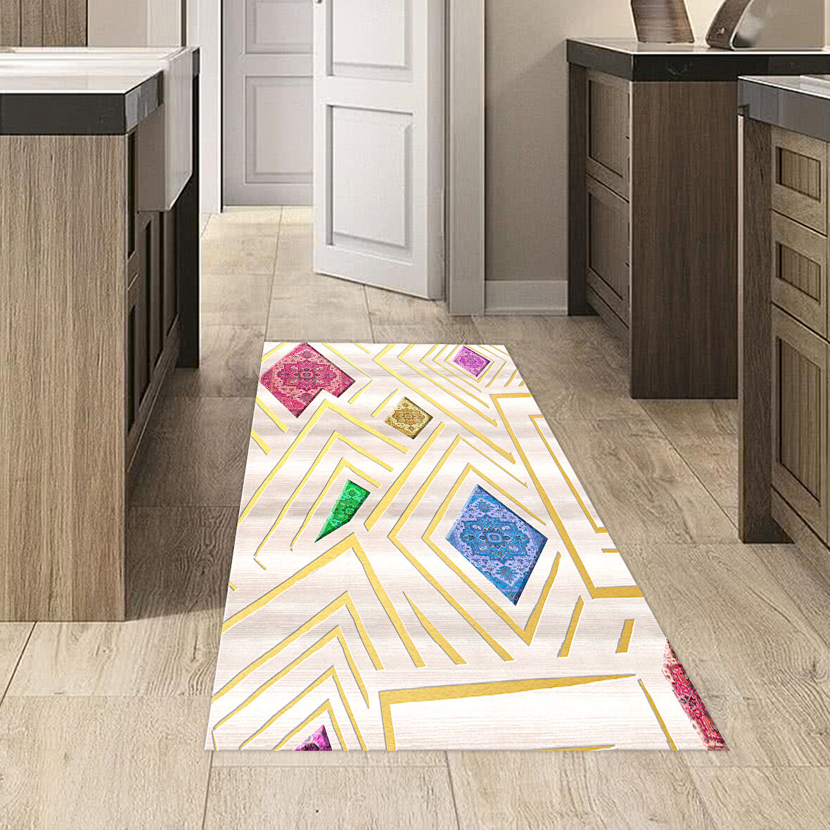 Dekoreko Kaymaz Taban Djt Mutfak Halısı Yıldız Deri Modern P1337