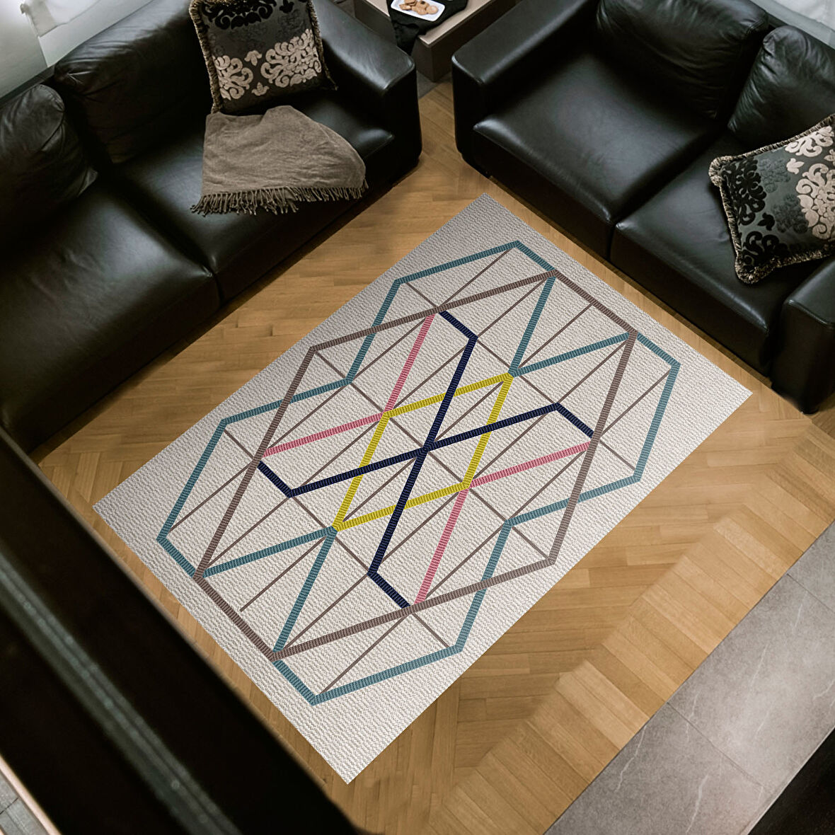 Dekoreko Kaymaz Taban Djt Salon Halısı Yıldız Deri Modern P1525