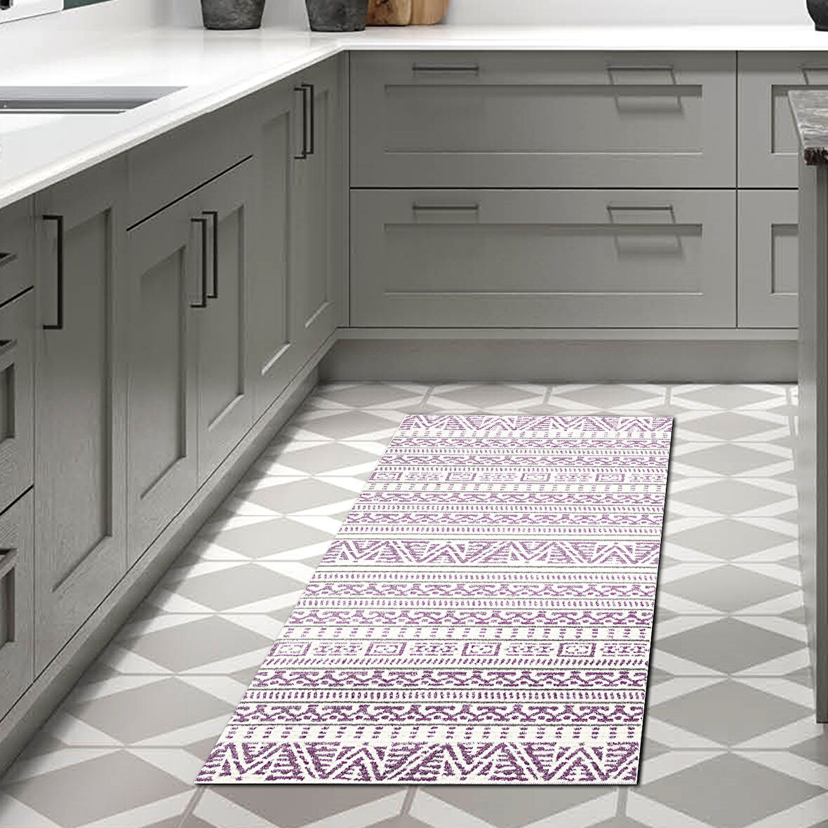 Dekoreko Kaymaz Taban Djt Mutfak Halısı Trend İskandinav F5082