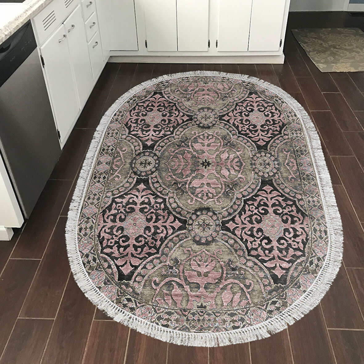 Dekoreko Kaymaz Taban Djt Mutfak Halısı Star Pamuk Saçaklı Oval Modern 659M