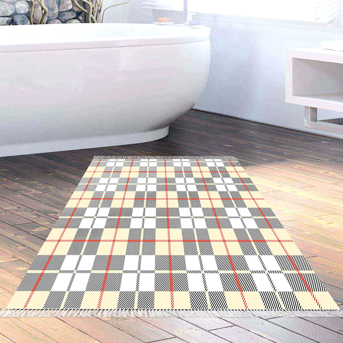 Dekoreko Kaymaz Taban Djt Banyo Halısı Trend Saçaklı Modern 750