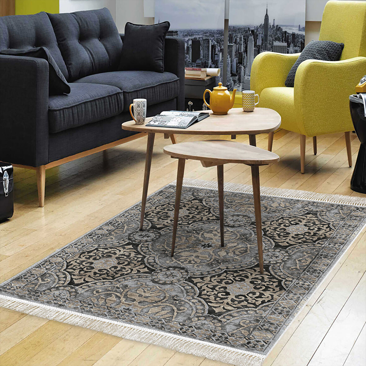 Dekoreko Kaymaz Taban Djt Salon Halısı Star Pamuk Saçaklı Modern 659M