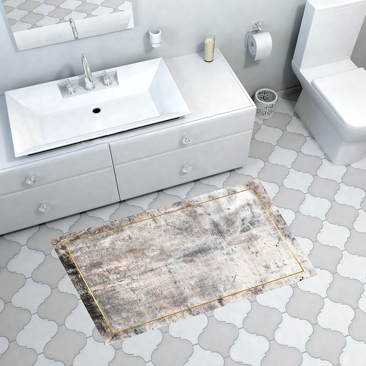 Dekoreko Kaymaz Taban Djt Banyo Halısı Star Pamuk Modern M12271