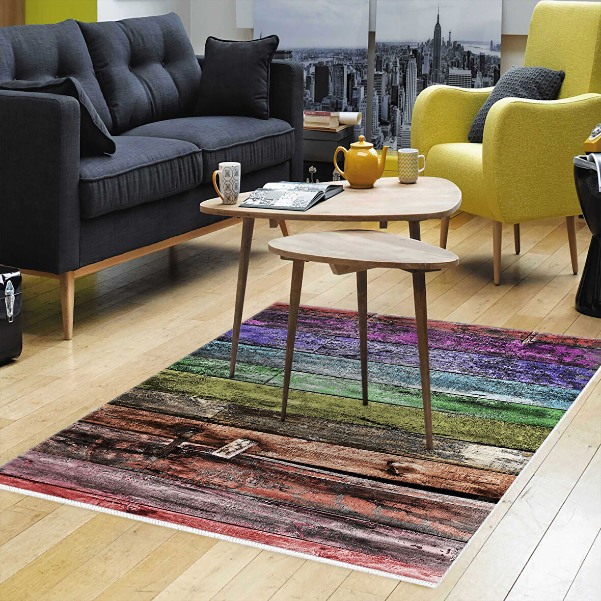 Dekoreko Kaymaz Taban Djt Salon Halısı Yıldız Deri Modern Mu136