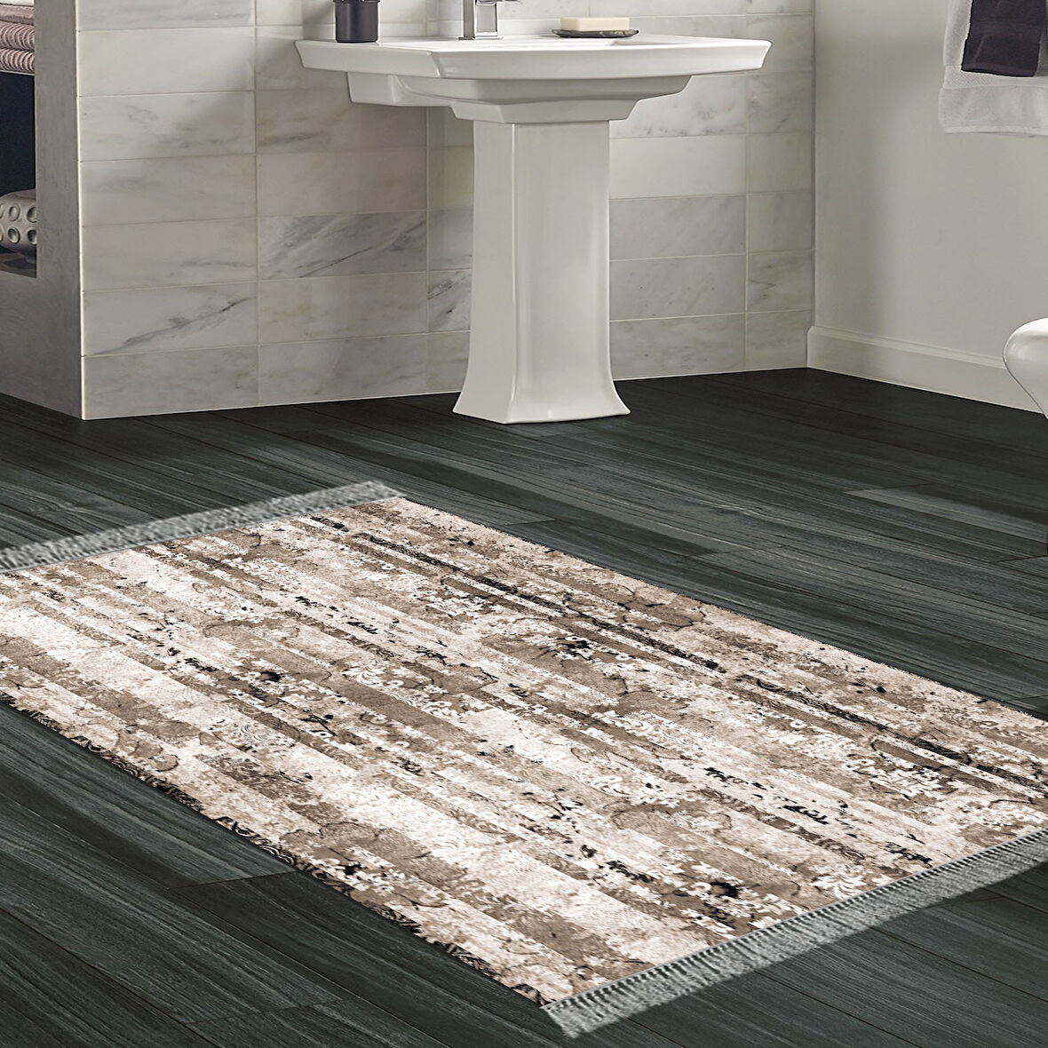 Dekoreko Kaymaz Taban Djt Banyo Halısı Yıldız Deri Saçaklı Modern Mu147