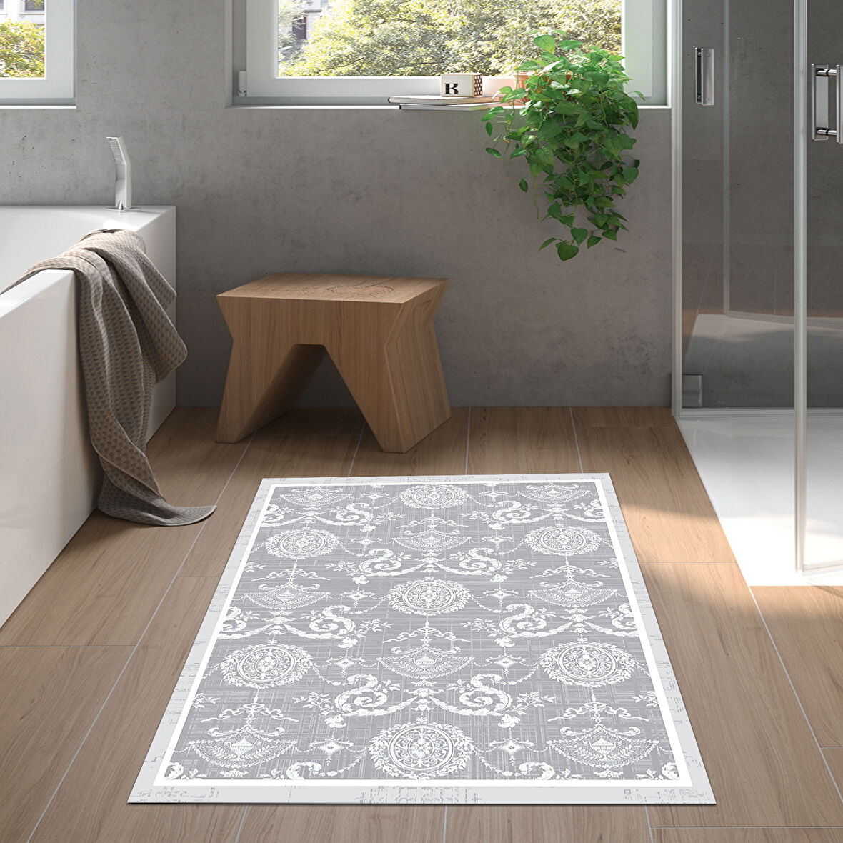 Dekoreko Kaymaz Taban Djt Banyo Halısı Yıldız Deri Modern 1861M