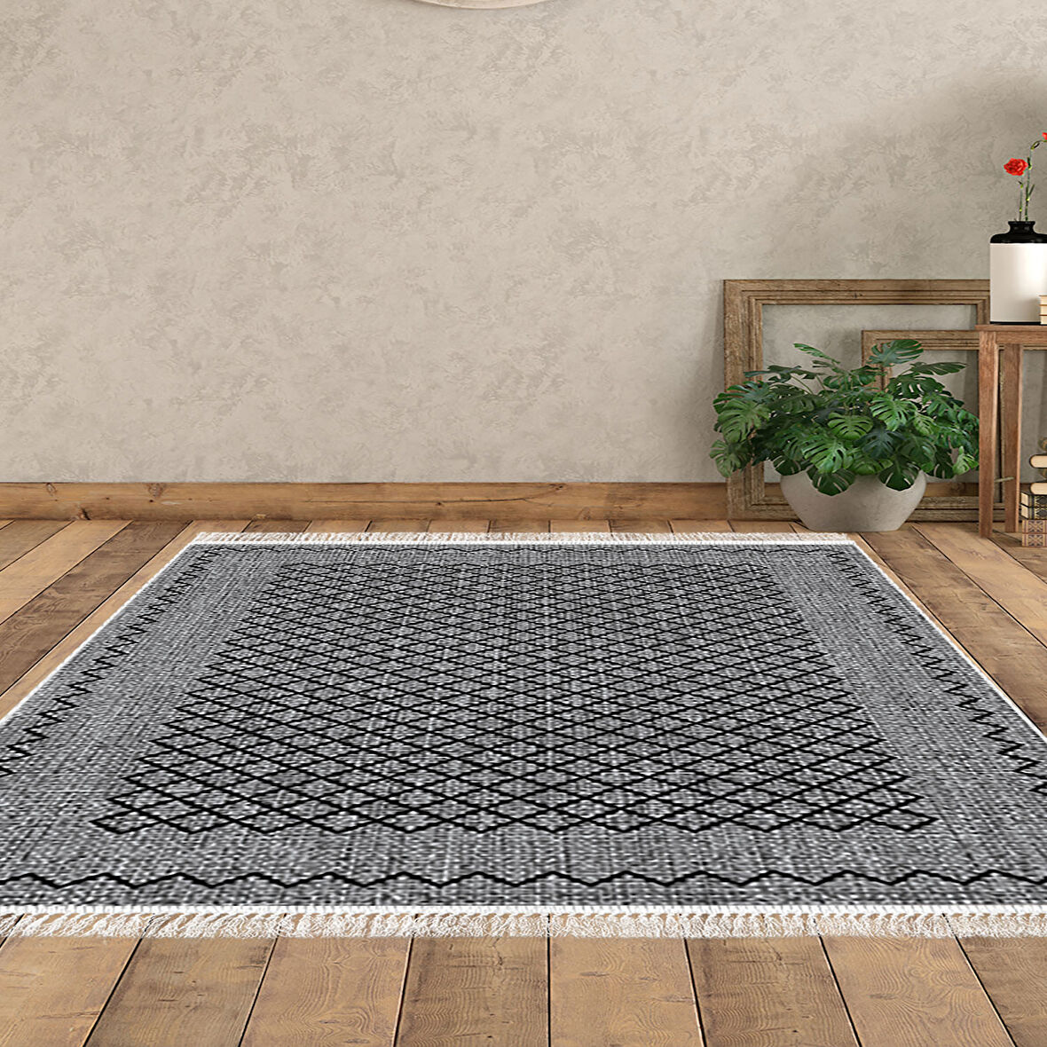 Dekoreko Kaymaz Taban Djt Salon Halısı Star Pamuk Saçaklı Modern M5001