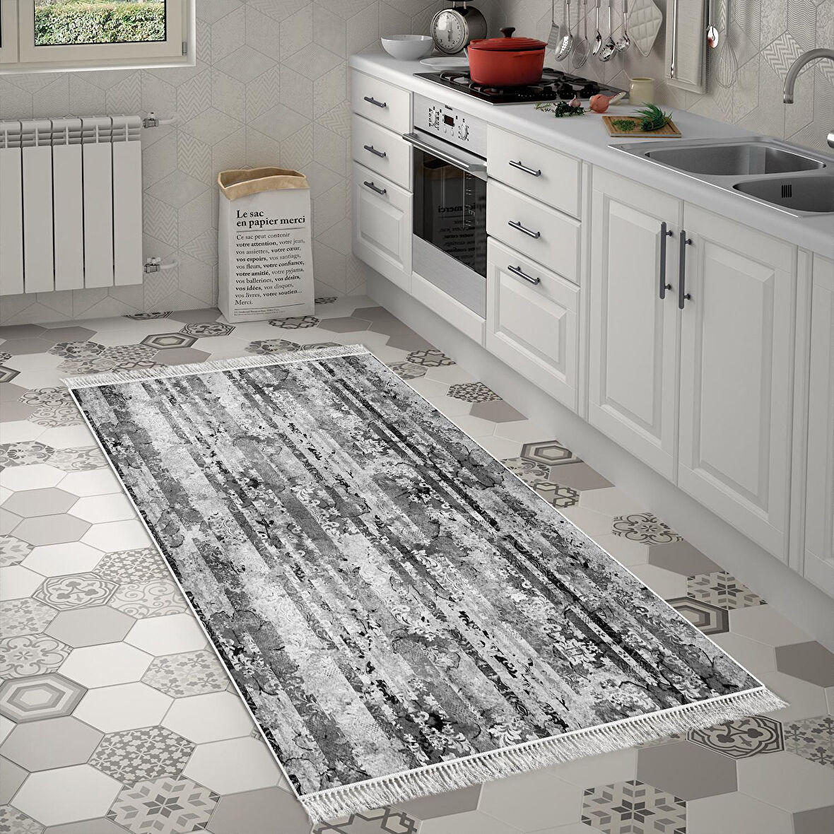 Dekoreko Kaymaz Taban Djt Mutfak Halısı Yıldız Deri Saçaklı Modern Mu147