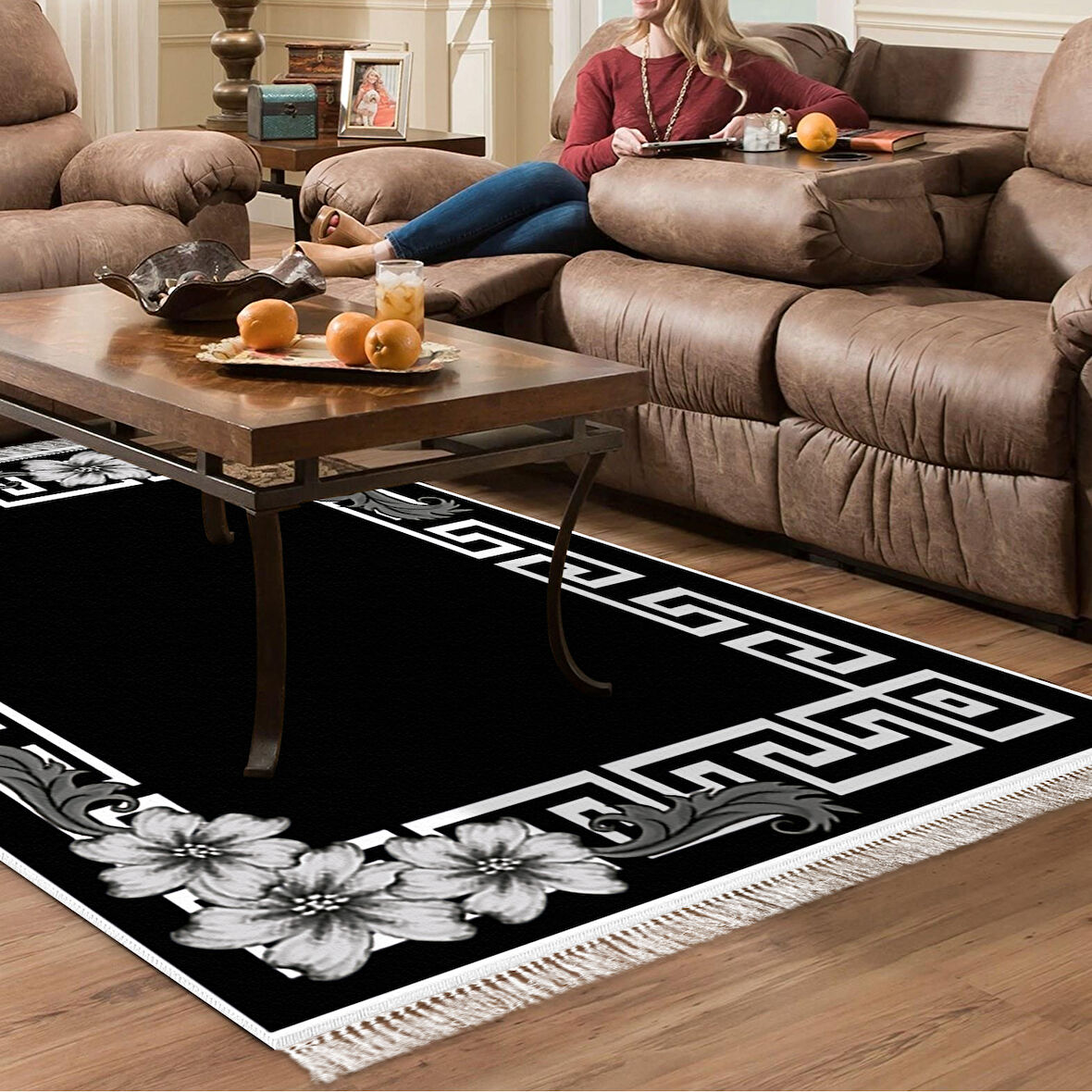 Dekoreko Kaymaz Taban Djt Salon Halısı Star Pamuk Saçaklı Modern Kt494