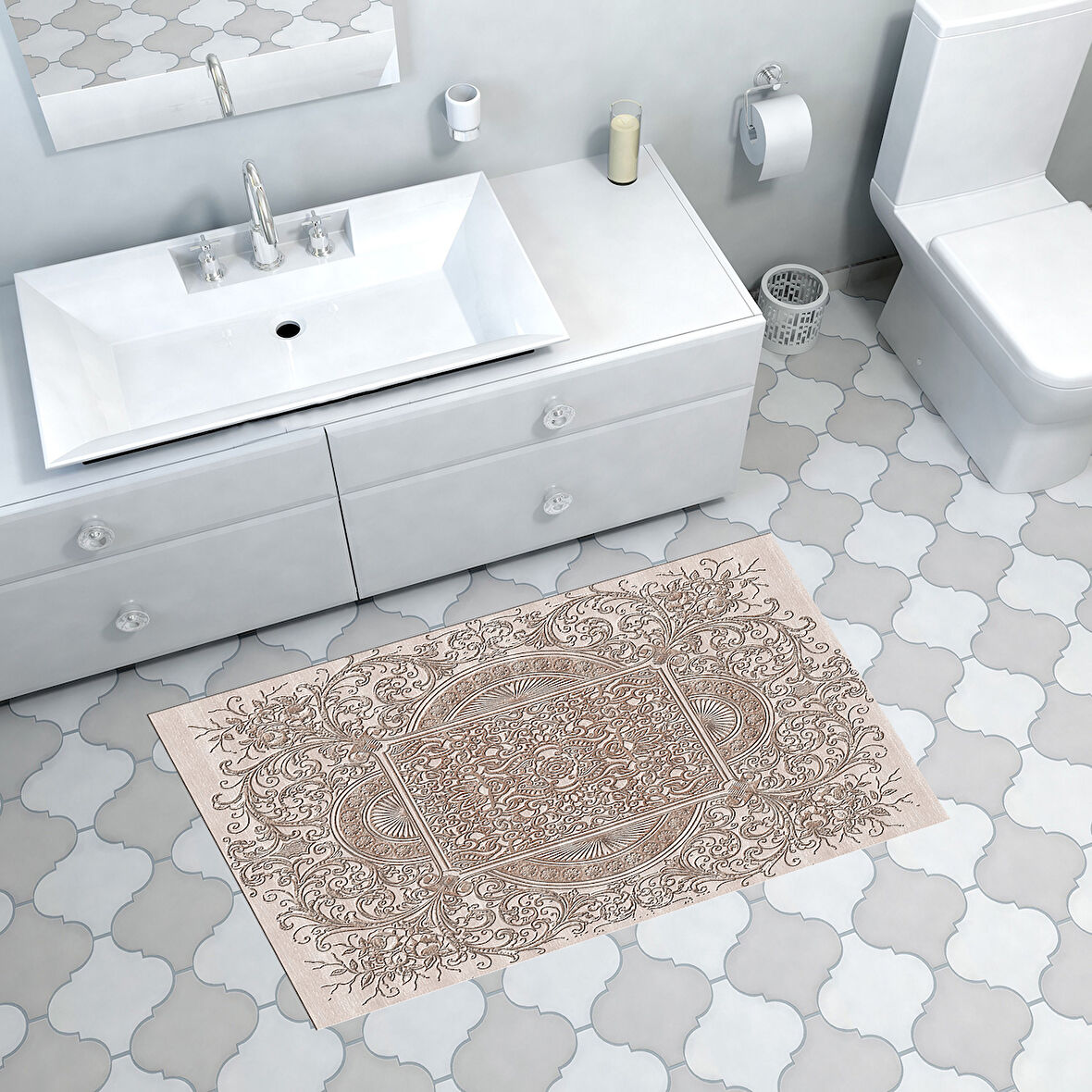 Dekoreko Kaymaz Taban Djt Banyo Halısı Trend Modern 1488