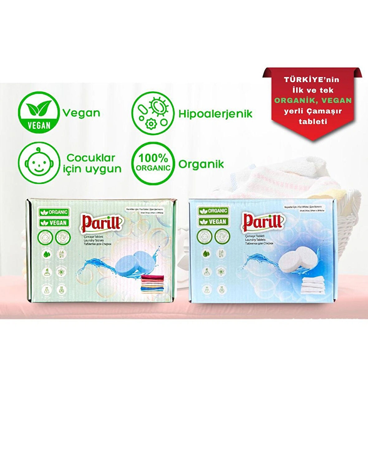  PARİLL Beyazlar ve Renkliler İçin Çamaşır Tableti – Organik & Vegan 2'li paket 