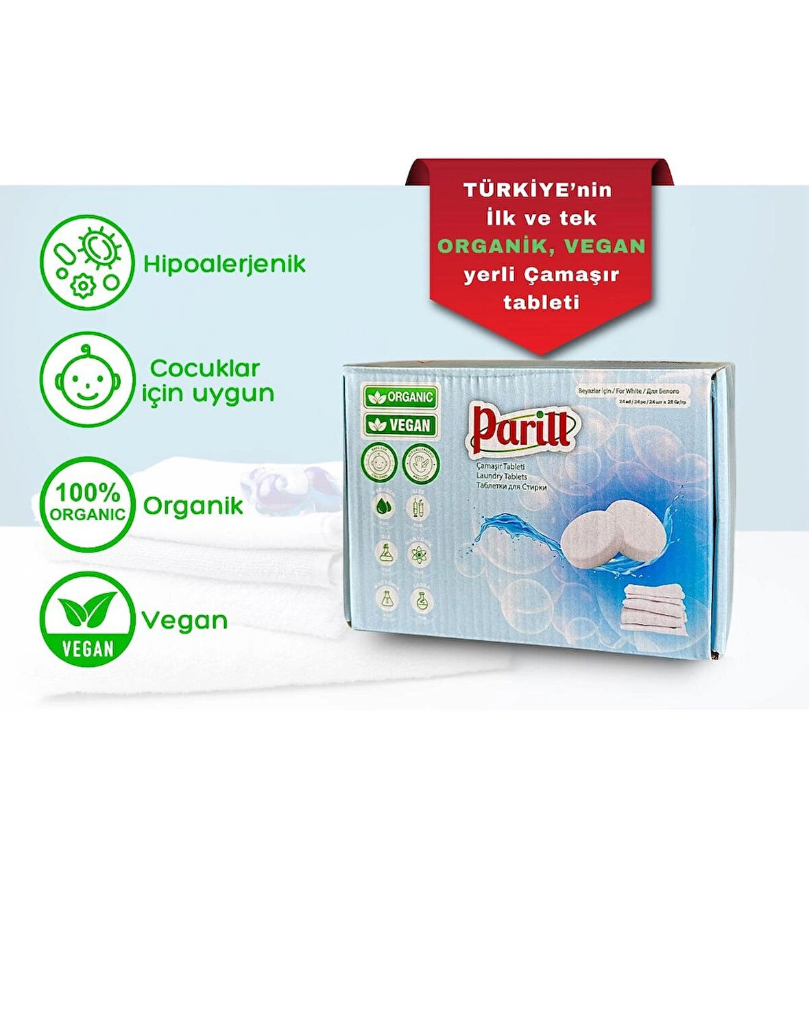 PARİLL Beyazlar İçin Çamaşır Tableti – Organik & Vegan