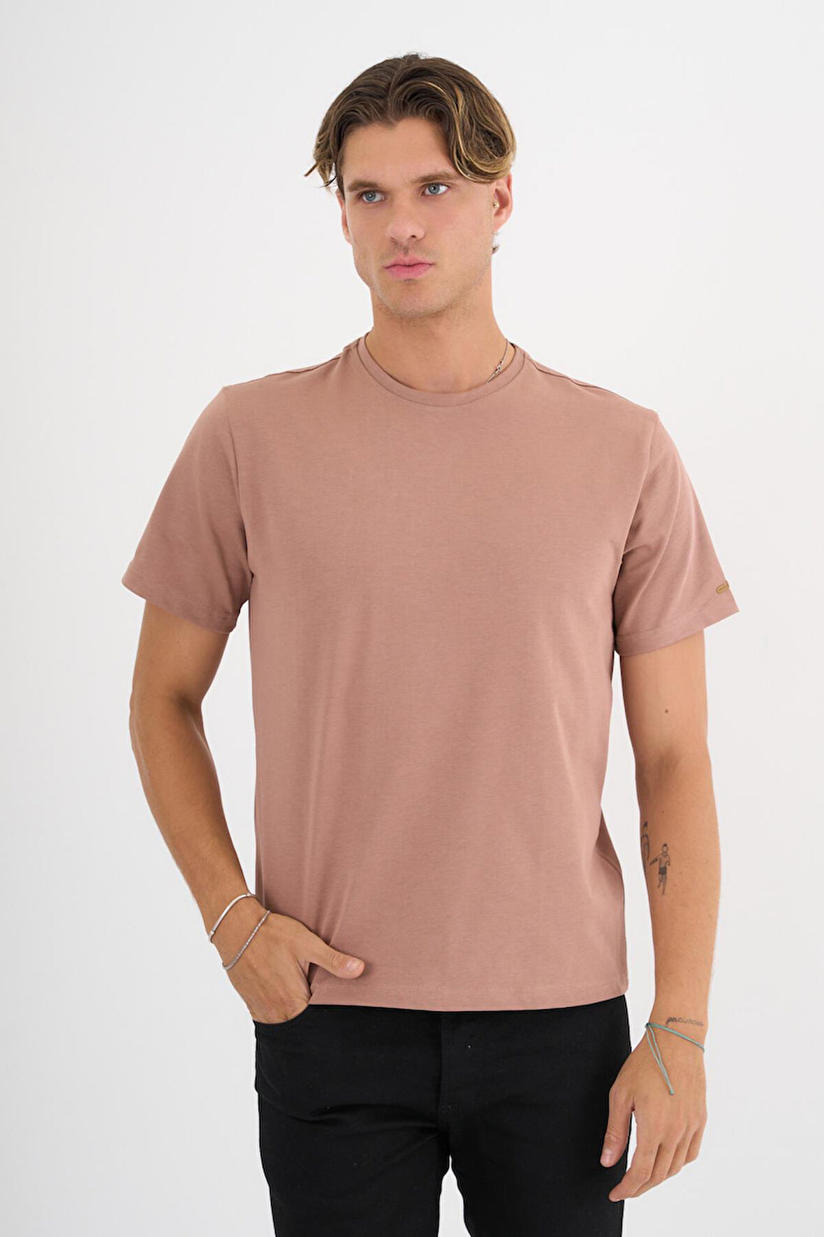 Erkek Kahverengi %100 Pamuklu Standart Kalıp T-Shirt