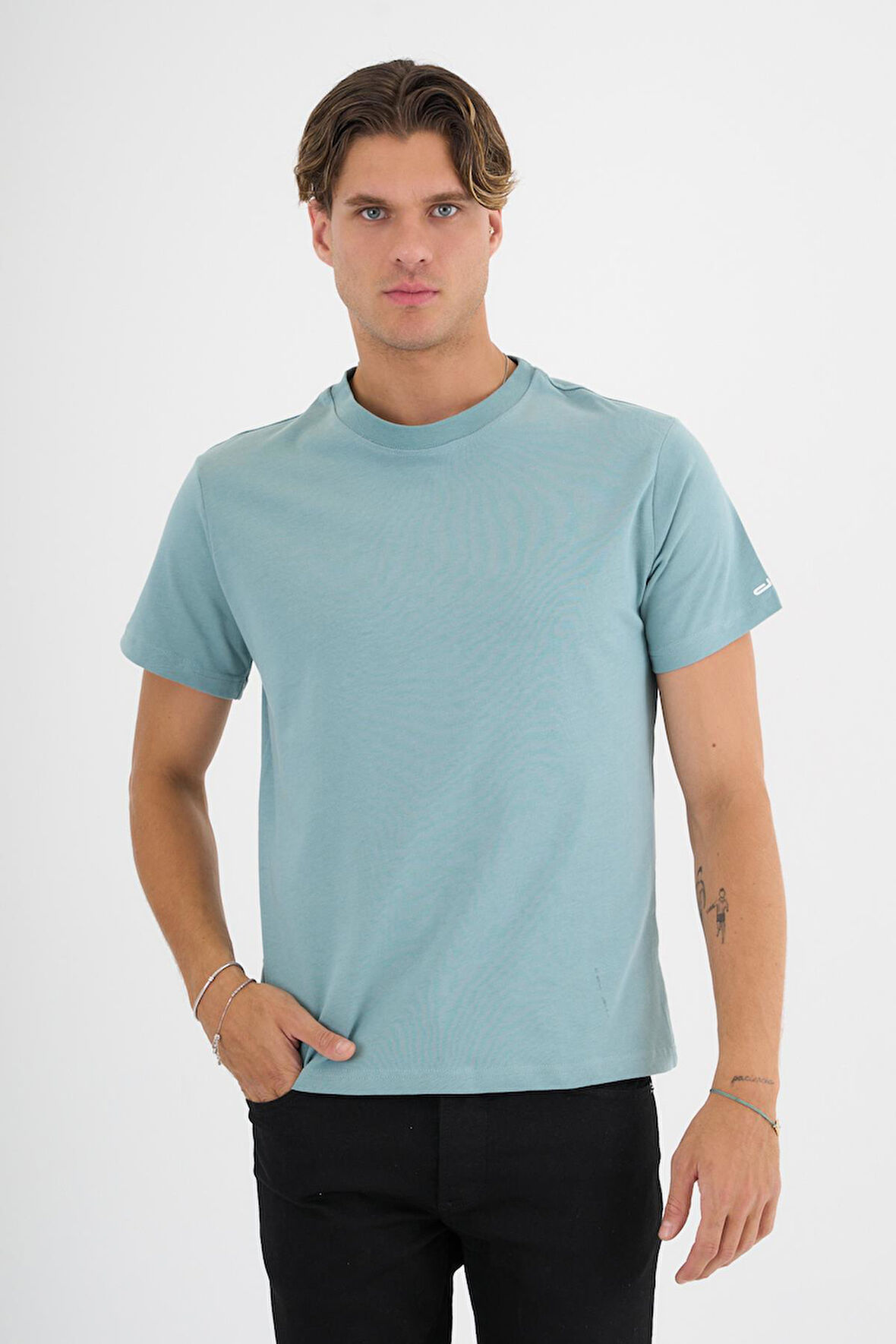 Erkek Yeşil %100 Pamuklu Standart Kalıp T-Shirt  