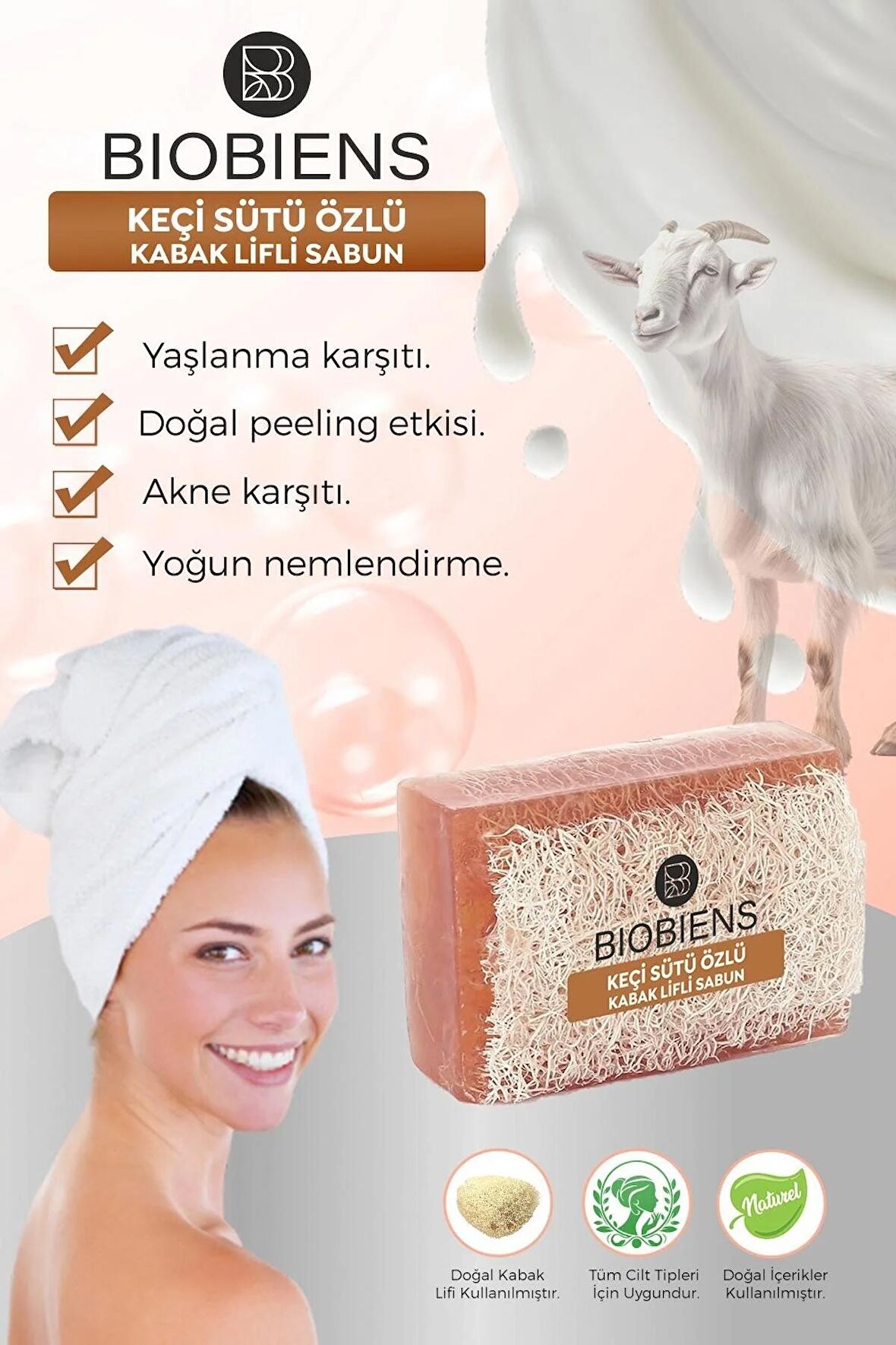 Biobiens Keçi Sütü Lifli Sabun El Yapımı 110gr