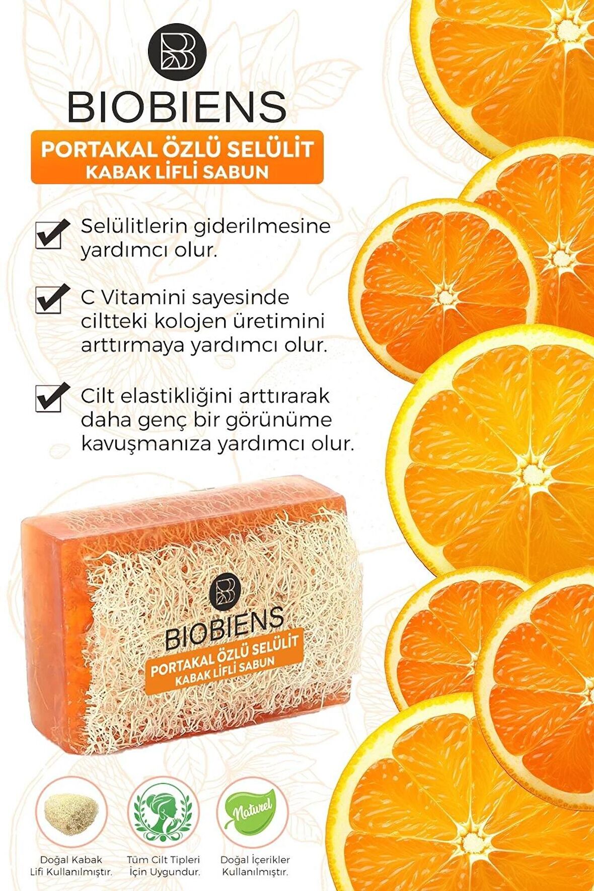 Biobiens Portakal Özlü Selülit Kabak Lifli Sabun El Yapımı 110gr