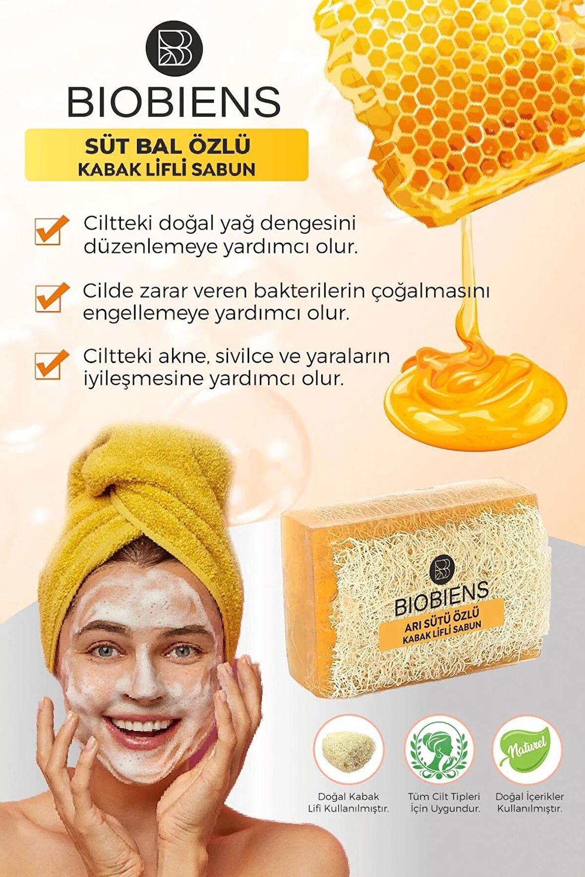 Biobiens Arı Sütlü Lifli Sabun El Yapımı 110gr