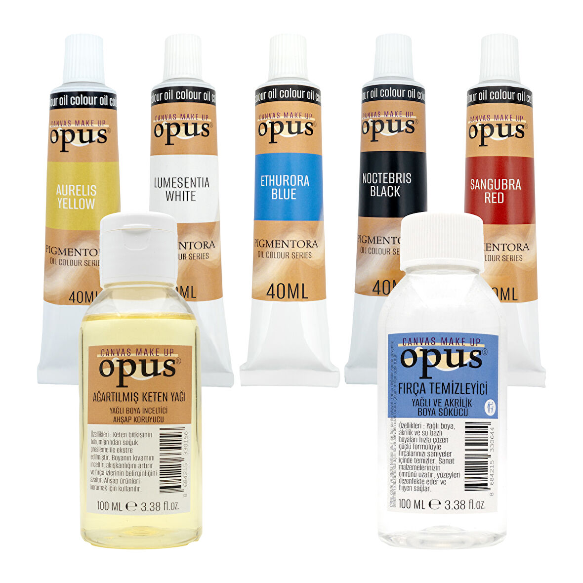 Opus Yağlı Boya 40ml 5 Renk + 100ml Keten Yağı + 100ml Fırça Temizleyici Başlangıç Seti