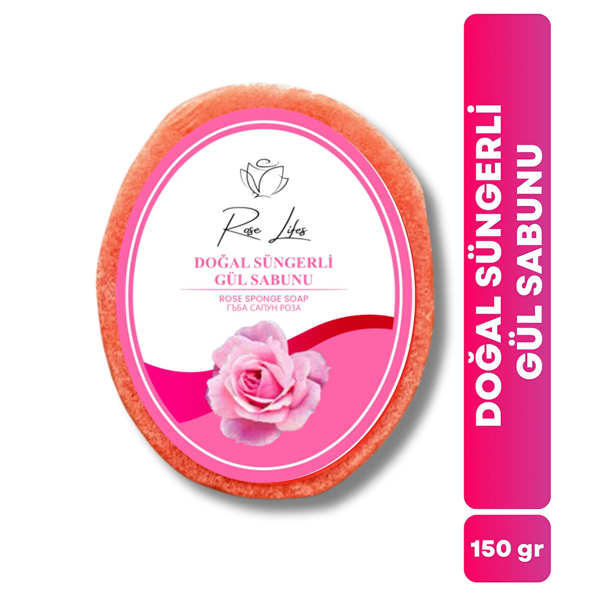 Doğal Süngerli Gül Sabunu 150Gr